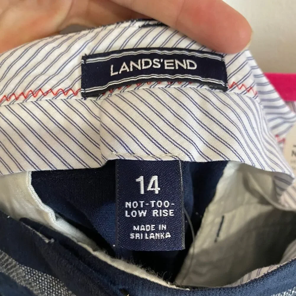 Lands’ End Women's Not Too Low Rise 5” Dobby Shorts Blue White Size 14 NWT